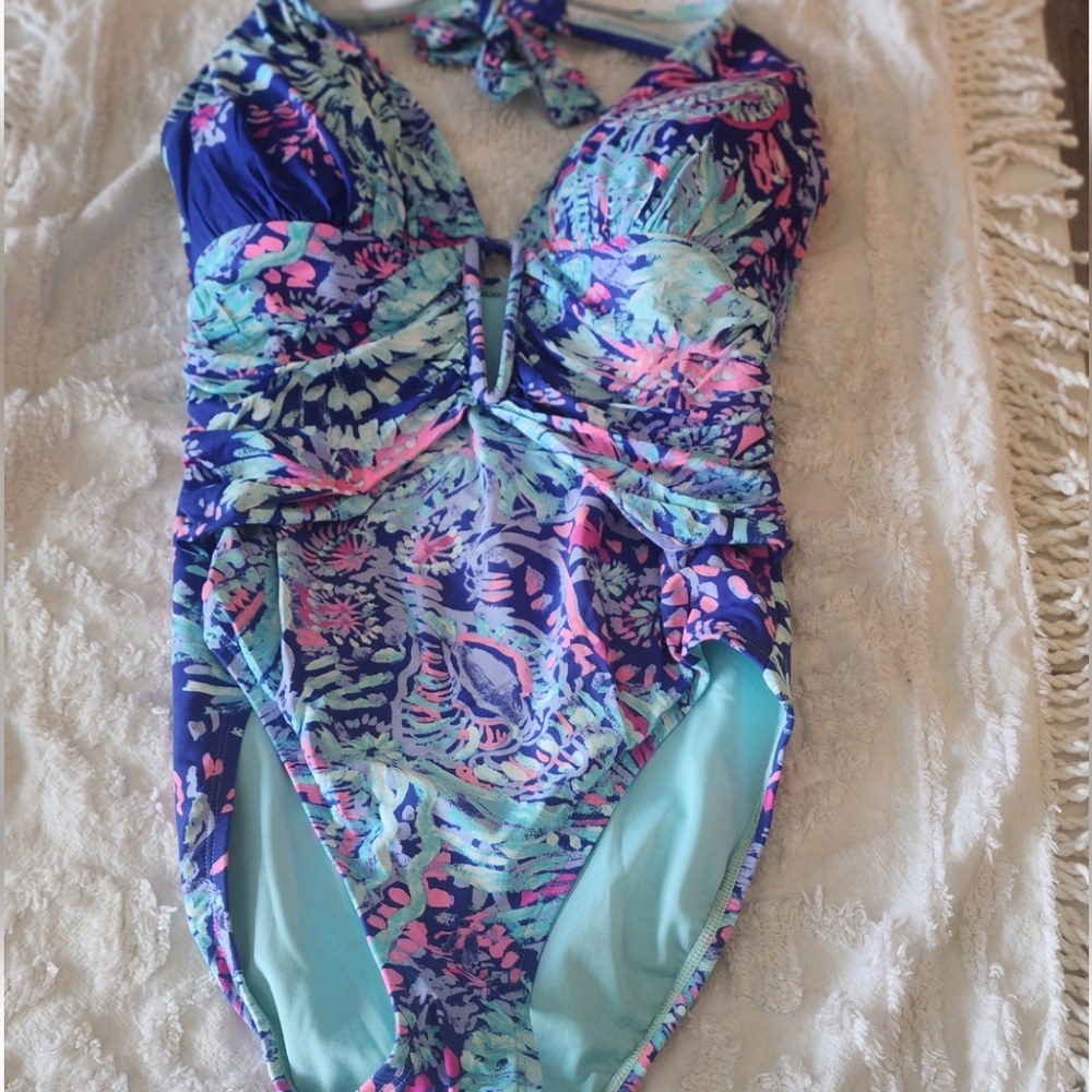 Lilly Pulitzer Lanai Halter Vibrant Multicolor Halter Swimsuit 6 Bx 1 - Picture 5 of 5